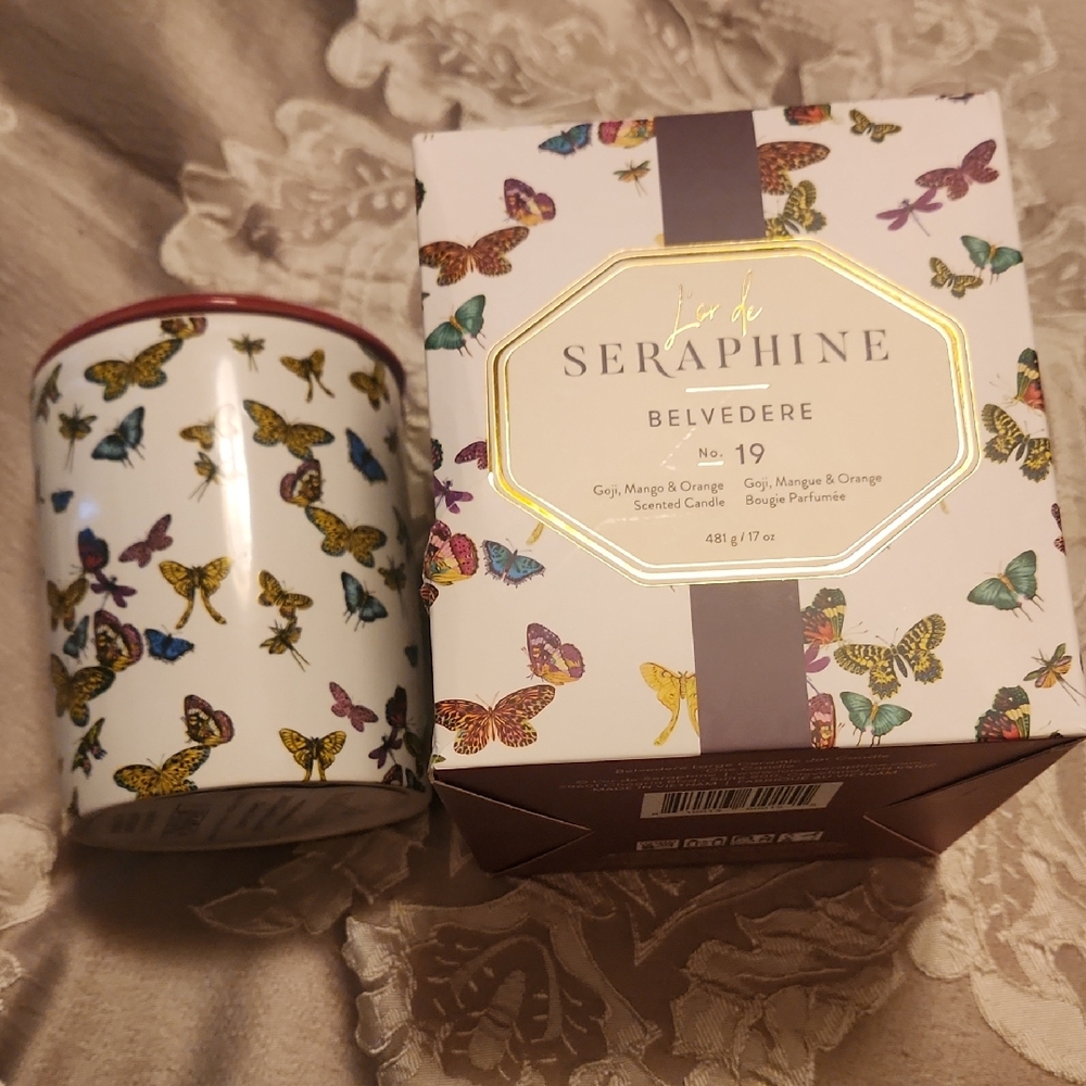 nib Seraphine Butterfly Candle Jar in White with Multicolor Butterflies